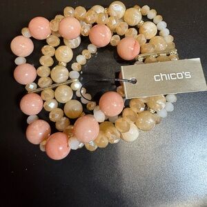Chico's Pink and Gold Beaded Stretch Bracelet
